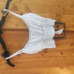 Hollister crop tank with blue flowers, tie with keyhole on back